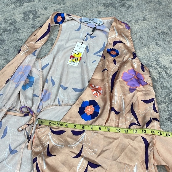 NWT Bonheur d'Amour Floral Wrap Dress Beige Tan Spring Sz L - Picture 6 of 11